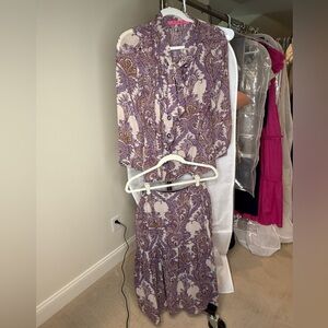 BURU Purple Paisley Button-Up Top and Skirt Set